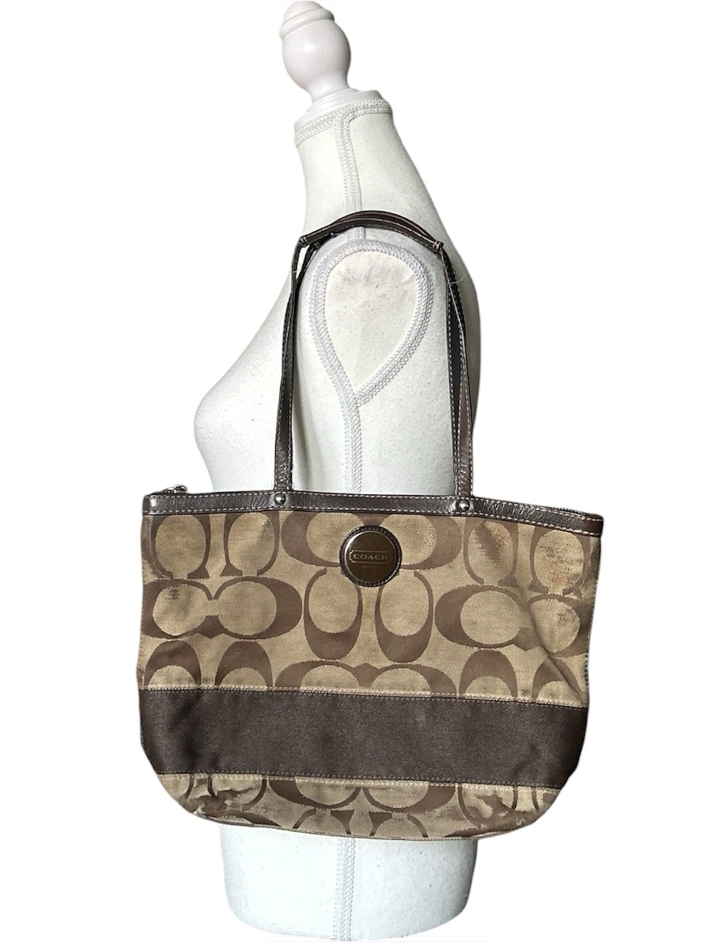Y2K Coach Brown Monogram Print Leather Jacquard Shoulder Tote Bag